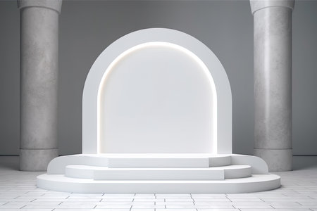 White round podium with arch in gray interior. 3D Renderingの素材