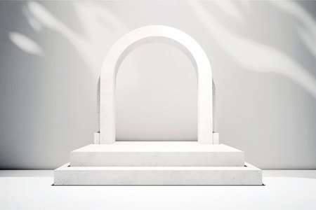 Minimalist white marble podium for product presentation. 3D renderingの素材