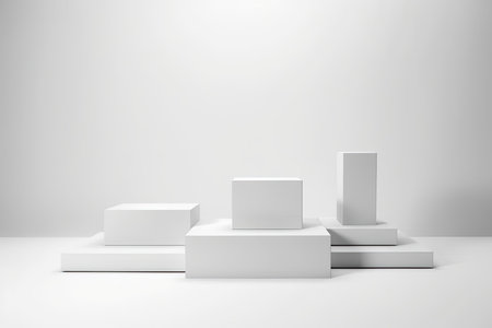 White podium on gray background, 3D rendering. Computer digital drawing.の素材