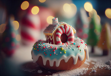 Donut covered looks like a mini winter wonderland of christmas, Generative AIの素材