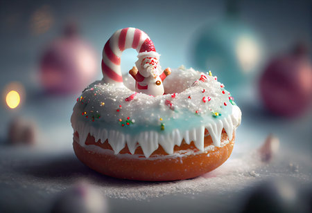 Donut covered looks like a mini winter wonderland of christmas, Generative AIの素材