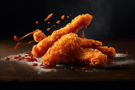 Fried chicken Drumstick with Kethcup, Generative AIの素材