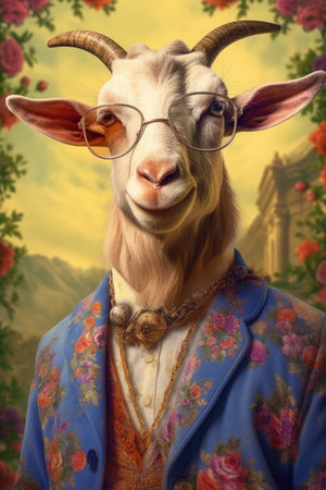 Funny goat Chibi and real style masterpiece, Eid Al Adha, Generative AIの素材