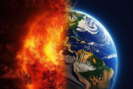Global warming is the long-term heating of Earth, Gnerative AIの素材