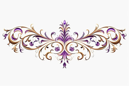 Gold and purple border with purple flowersの素材
