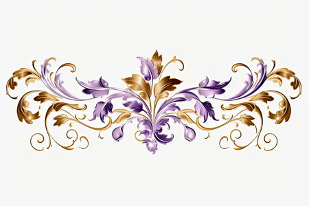 Gold and purple border with purple flowersの素材