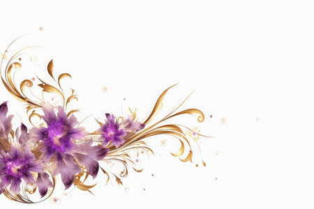 Gold and purple border with purple flowersの素材