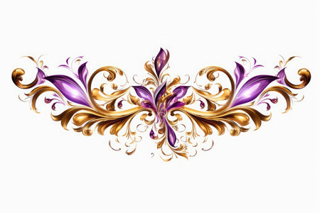 Gold and purple border with purple flowersの素材