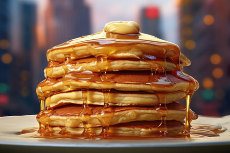 A stack of pancakes with syrup and butter on top Generative AIの素材