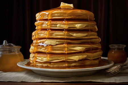 A stack of pancakes with syrup and butter on top Generative AIの素材