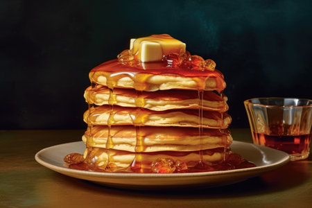 A stack of pancakes with syrup and butter on top Generative AIの素材