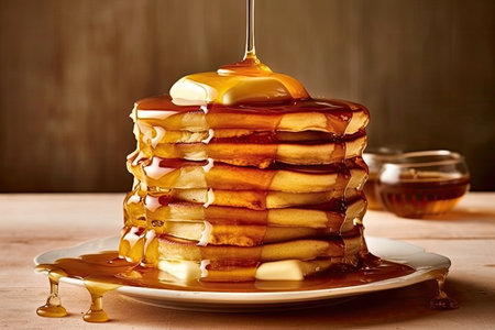 A stack of pancakes with syrup and butter on top Generative AIの素材