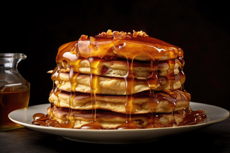 A stack of pancakes with syrup and butter on top Generative AIの素材