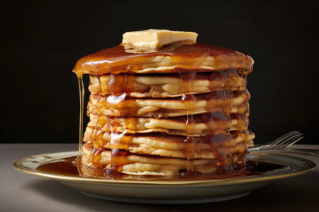A stack of pancakes with syrup and butter on top Generative AIの素材