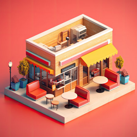 isometric fastfood building, Generative AIの素材