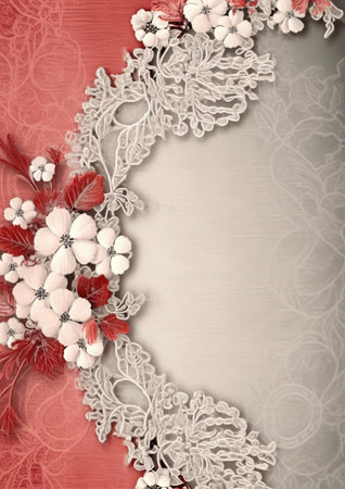 Lace embroidery vintage border background with flowers, Generative AIの素材