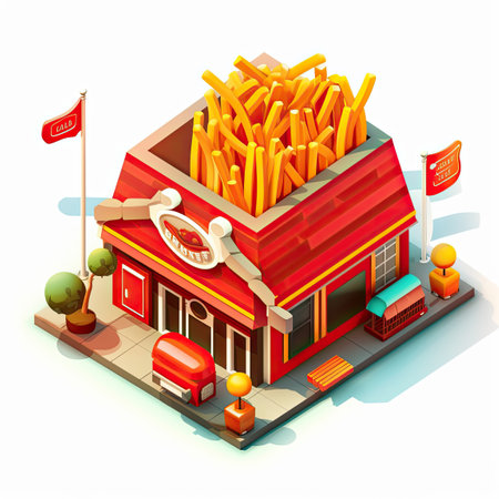 isometric fastfood building, Generative AIの素材