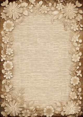 Lace embroidery vintage border background with flowers, Generative AIの素材