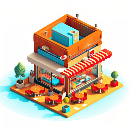 isometric fastfood building, Generative AIの素材