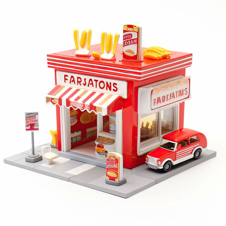 isometric fastfood building, Generative AIの素材