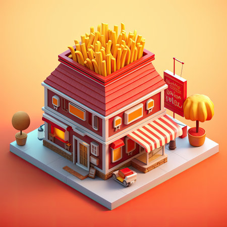 isometric fastfood building, Generative AIの素材