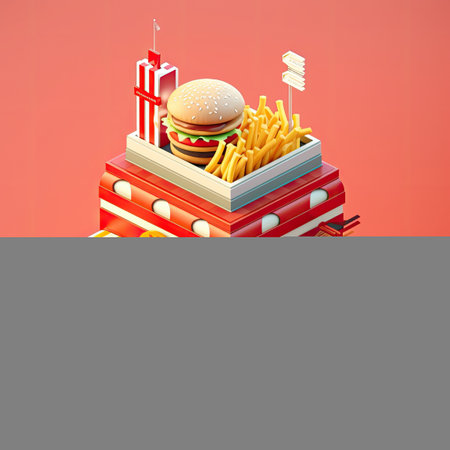 isometric fastfood building, Generative AIの素材