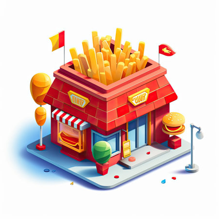 isometric fastfood building, Generative AIの素材