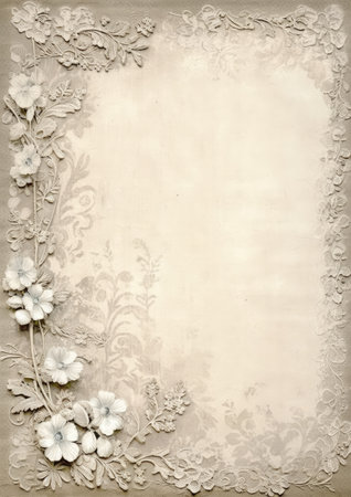 Lace embroidery vintage border background with flowers, Generative AIの素材