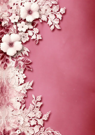 Lace embroidery vintage border background with flowers, Generative AIの素材