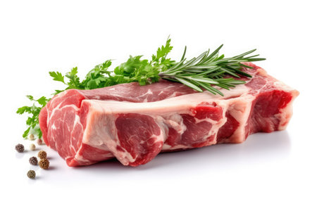Lamb Ribs meat and herbs isolated on white, Generative AIの素材