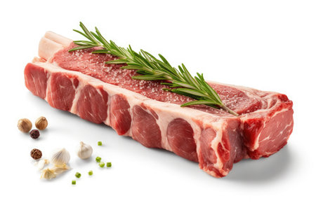 Lamb Ribs meat and herbs isolated on white, Generative AIの素材