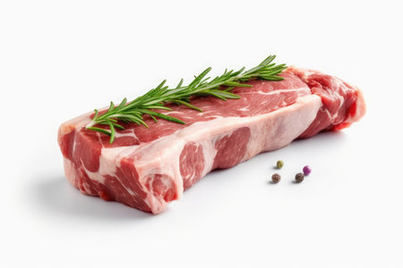 Lamb Ribs meat and herbs isolated on white, Generative AIの素材