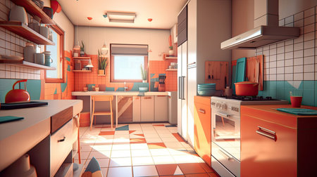 Low poly style interior of modern kitchenの素材