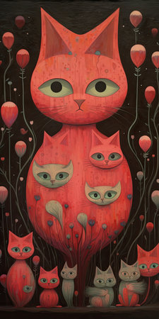 Mother Day, mother cat and her chicks babies freakishの素材