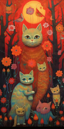 Mother Day, mother cat and her chicks babies freakishの素材
