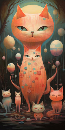 Mother Day, mother cat and her chicks babies freakishの素材
