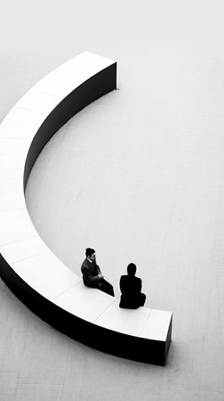 Painting of two people sitting in the middle of a line, Generative AIの素材