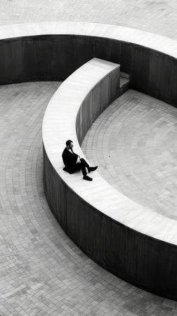 Painting of two people sitting in the middle of a line, Generative AIの素材