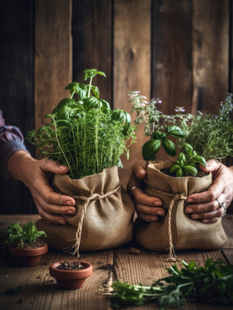 Person Holding a pot of herbs, Sustainability Generative AIの素材