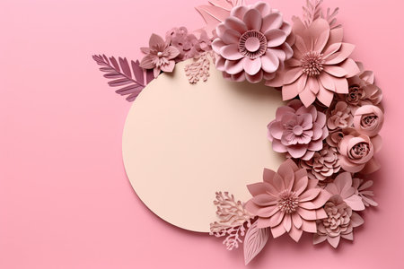Pink paper flowers on a pink backgroundの素材