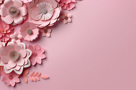 Pink paper flowers on a pink backgroundの素材