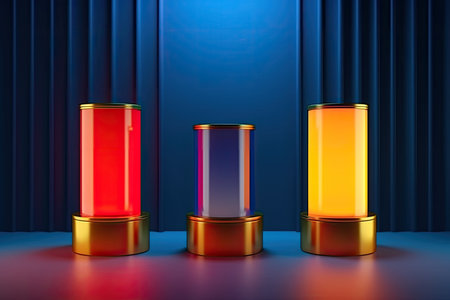 3d render, abstract colorful background, podium for product presentation, stand for cosmetic products, podium for advertisingの素材