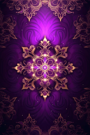 Purple and gold background with a pattern of flowersの素材