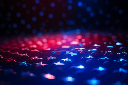Blue and red star bokeh abstract background. 3d renderingの素材