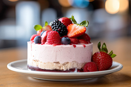 Slice of Strawberry cheesecake on a plate, AI Generatedの素材