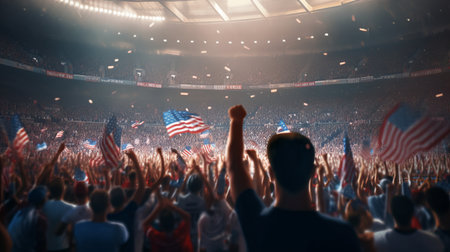 Soccer football fans cheering their team victory, Generative AIの素材