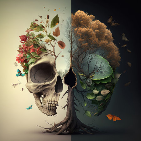 Surreal Digital painting of tree and rock with picture of Kids, Generative AIの素材