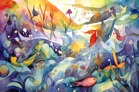 Watercolor art abstract Floral whimsical, Generative AIの素材