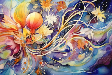 Watercolor art abstract Floral whimsical, Generative AIの素材