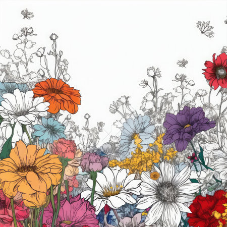 White background with_flowers illustration, Generative AIの素材